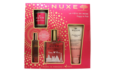 Nuxe Happy In Pink Gift Set 100ml Huile Prodigieuse Florale + 15ml Prodigieux Floral Le Parfum + 100ml Prodigieux Floral Shower Gel + 70g Prodigieux Floral Candle