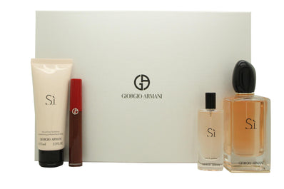 Giorgio Armani Si Gift Set 100ml EDP + 75ml Body Lotion + 6.5ml Lip Maestro - 205 Fiamma + 15ml EDP